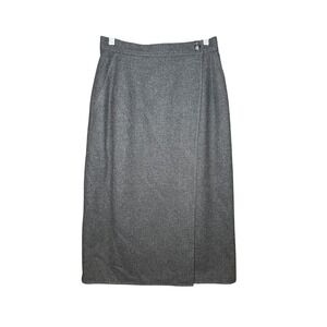 Vintage Gray Wool Blend Wrap Midi Skirt Dark Academia Minimalist Lined Pencil